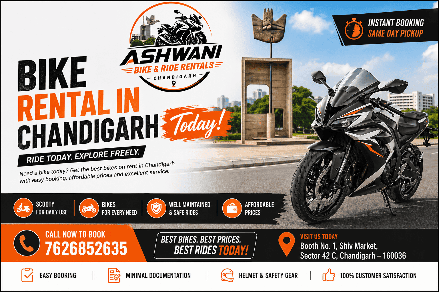 ๐๏ธ Bike Rental in Chandigarh Today โ Best Deals for Daily Rides
