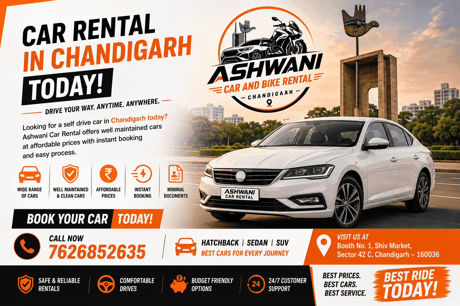 ๐ Car Rental in Chandigarh Today โ Instant Booking & Best Prices