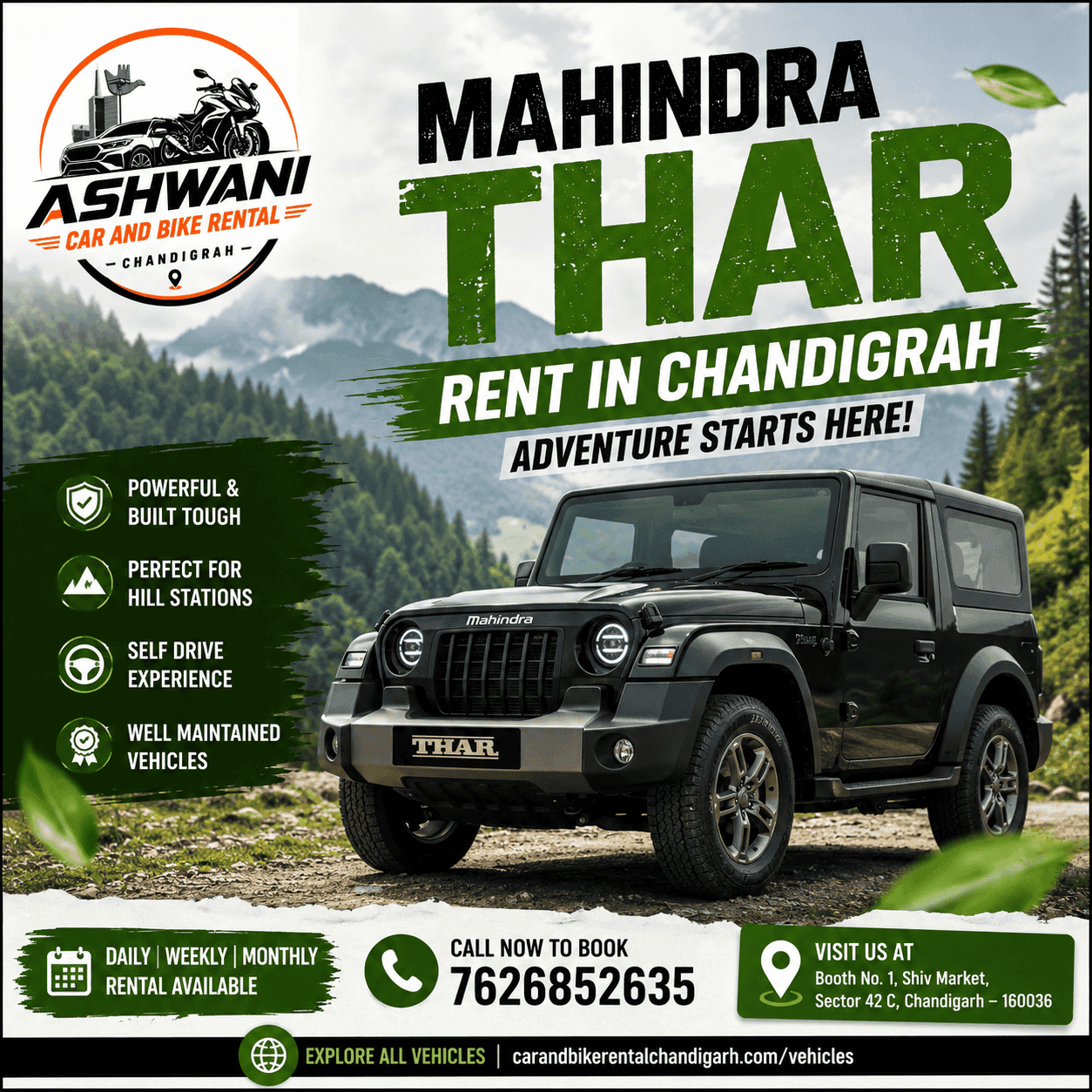 ๐ Mahindra Thar Rent in Chandigarh Today โ Self Drive Adventure Starts Here