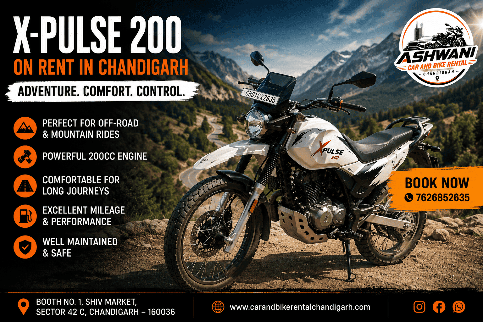 ๐๏ธ X-Pulse 200 on Rent in Chandigarh โ Perfect Adventure Bike for Every Ride