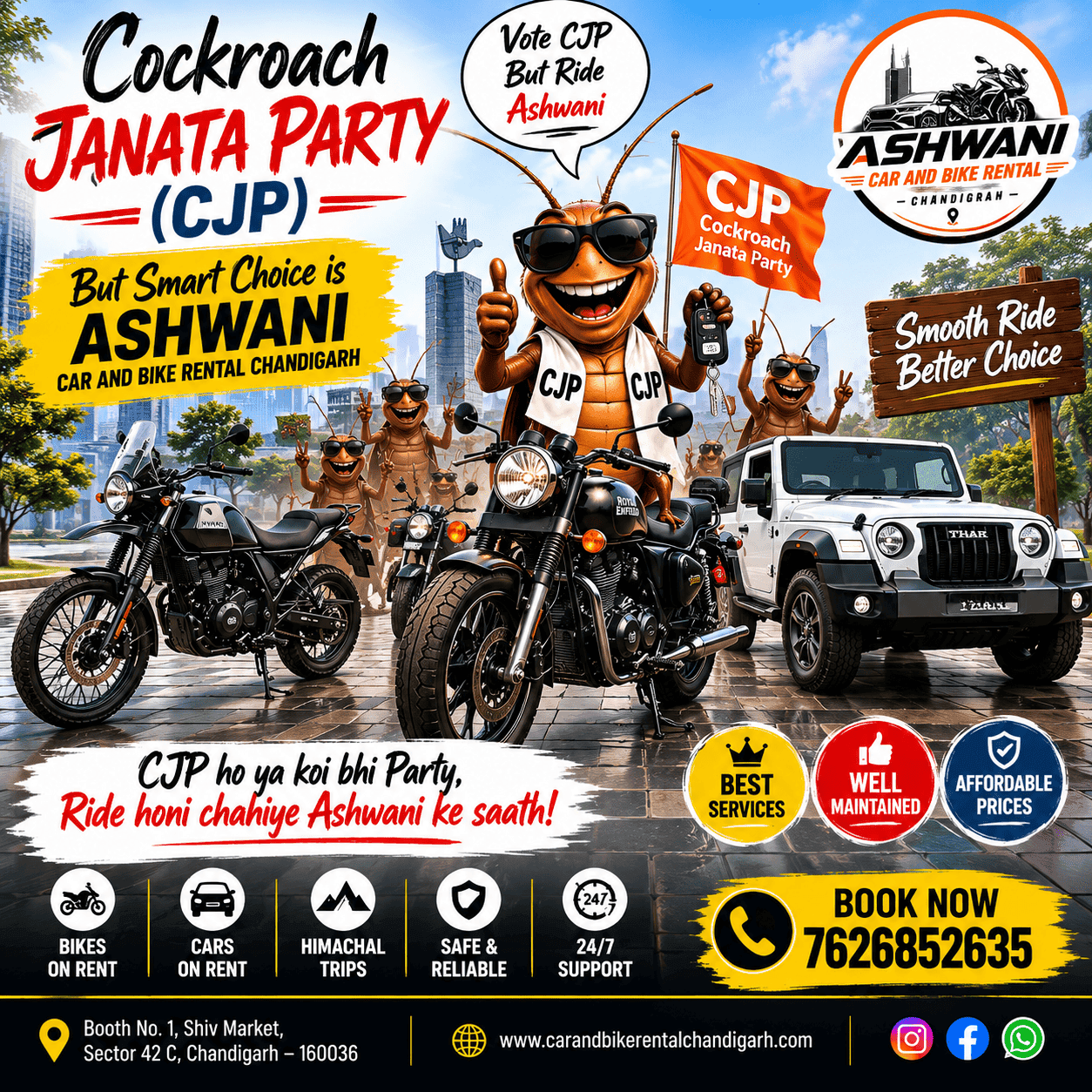 ๐๏ธ๐ Cockroach Janata Party (CJP) Chooses Stylish Rides in Chandigarh